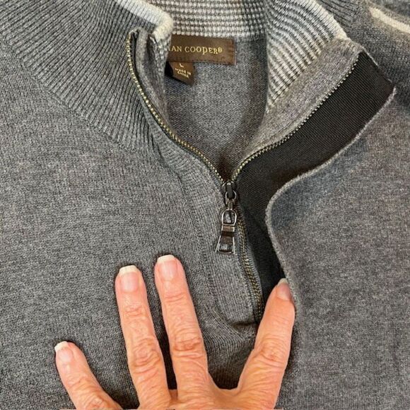Sebastian Cooper 1/4 Zip Men's Sweater Charcoal With Arm Stripes Size Large - Picture 4 of 10